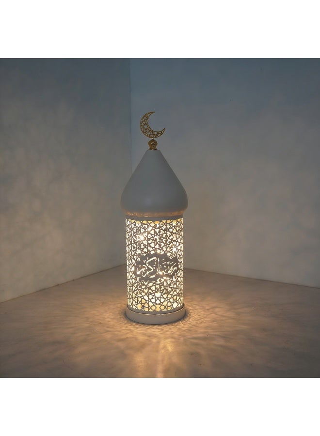 Ramadan Moroccan Lantern, White Hollow Out Metal LED Light with Gold Moon Topper for Indoor Outdoor Home Decor, Table Centerpieces, Ramadan, Eid, Wedding Decorations, FD778-M - Image 5